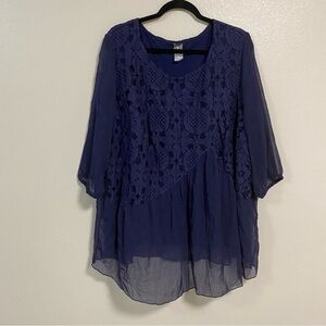 Fair Lady sheer and lace Blouse Navy Plus Size 20